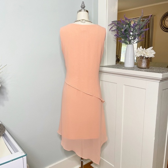 White House Black Market Asymmetrical Popover Dress Orange Peach 10 Medium - Picture 7 of 13